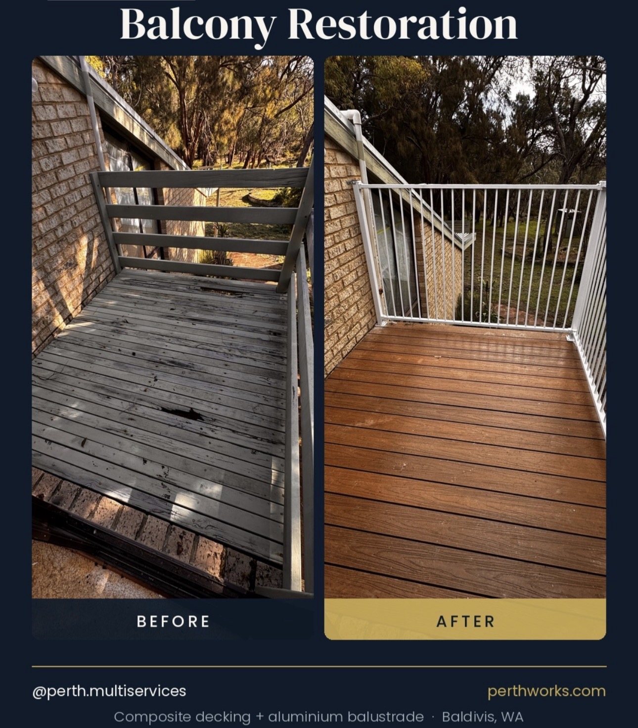 Before and after exterior balcony maintenance in Perth